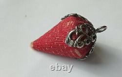 Rare Victorian, Antique Solid Silver Strawberry Emery Pin Cushion, Hallmarked