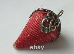 Rare Victorian, Antique Solid Silver Strawberry Emery Pin Cushion, Hallmarked