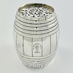 Rare Victorian Garrard & Co Sterling Silver Novelty Beer Barrel Pounce Pot 1900