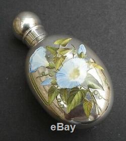 Rare Victorian Sampson Mordan & Co Silver & Enamel'morning Glory' Scent Bottle