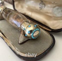 Rare Victorian Silver-Gilt, Turquoise & Coral Double Scent Bottle, London, 1866