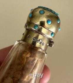 Rare Victorian Silver-Gilt, Turquoise & Coral Double Scent Bottle, London, 1866