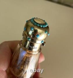 Rare Victorian Silver-Gilt, Turquoise & Coral Double Scent Bottle, London, 1866