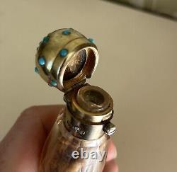 Rare Victorian Silver-Gilt, Turquoise & Coral Double Scent Bottle, London, 1866