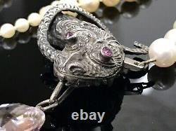 Rare Victorian Snake Necklace Pearl Amethyst Solid Silver Antique Serpent