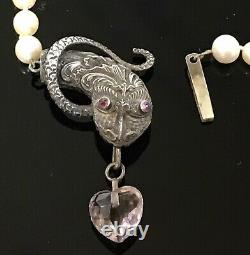 Rare Victorian Snake Necklace Pearl Amethyst Solid Silver Antique Serpent