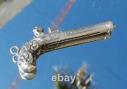 Rare Victorian Solid Silver Sampson Mordan Flintlock Pistol Propelling Pencil
