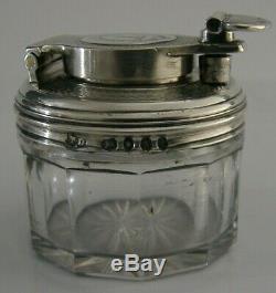 Rare Victorian Sterling Silver Glass Travelling Inkwell 1846 Macaulay Crested