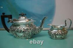 Repousse raised relief Sterling silver CHESTER Tea pot & Milk jug Ridley Hayes