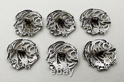SET 6 DECORATIVE BUTTONS STERLING SILVER VICTORIAN Chester 1902 James Deakin