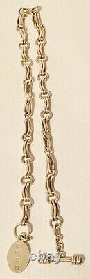 SOLID STERLING SILVER ALBERT CHAIN FABULOUS RARE CURVED DOUBLE BAR T-BAR 66.8g