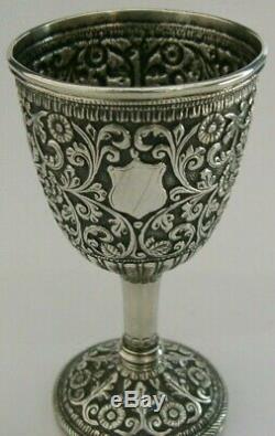STUNNING ANGLO INDIAN SOLID SILVER GOBLET CHALICE c1880 KUTCH ANTIQUE