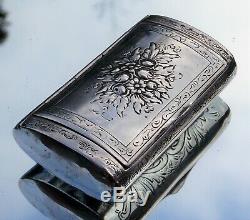 STUNNING LARGE VICTORIAN Adolf Mayer FLOWER EMBOSSED SOLID SILVER SNUFF BOX