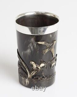 Sampson Mordan & Co Antique Carved Horn & Silver Aesthetic Movement Beaker