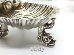 Set Of four Victorian Solid Silver Shell Salts on Raised Dolphin Feet boxed