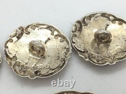 Set of Nine Antique Victorian Solid Sterling Silver Buttons with Classical Scene