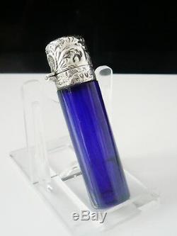 Silver & Cobolt Blue Scent Perfume Bottle, London 1892, William Stringer Mills