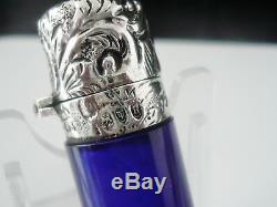 Silver & Cobolt Blue Scent Perfume Bottle, London 1892, William Stringer Mills
