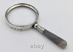 Small Victorian Sterling Silver & Agate Handle Magnifying Glass 1893