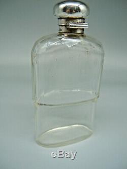 Smart Antique Victorian Solid Sterling Silver & Glass Hip Flask 1899