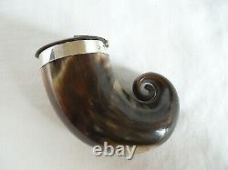 Snuff Mull Ram's Horn Victorian Sterling Silver Circa 1880
