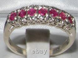 Solid English Sterling Silver Natural Ruby Victorian StyleEternity Band Ring
