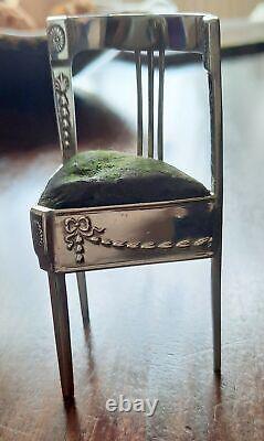 Solid Silver, Victorian 3 Legged Corner Chair Pin Cushion. 1911