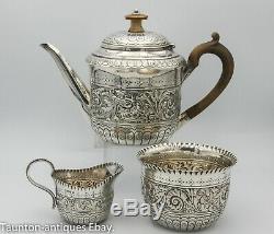 Solid silver 3 piece Victorian aesthetic movement bachelor tea set 1887 Mappin
