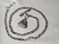 Special Long Antique Silver Pocket Watch Albert Chain Necklace With Seal Fob