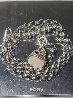 Special Long Antique Silver Pocket Watch Albert Chain Necklace With Seal Fob