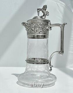 Splendid Victorian Silver Plate Claret Jug, Elkington & Co, Vine Engraved Glass