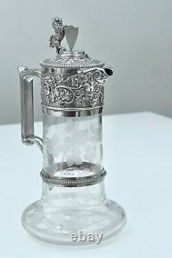 Splendid Victorian Silver Plate Claret Jug, Elkington & Co, Vine Engraved Glass