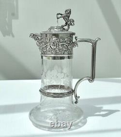 Splendid Victorian Silver Plate Claret Jug, Elkington & Co, Vine Engraved Glass