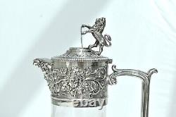 Splendid Victorian Silver Plate Claret Jug, Elkington & Co, Vine Engraved Glass