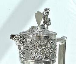 Splendid Victorian Silver Plate Claret Jug, Elkington & Co, Vine Engraved Glass