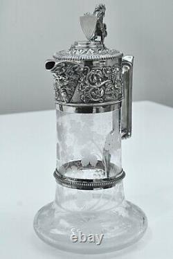 Splendid Victorian Silver Plate Claret Jug, Elkington & Co, Vine Engraved Glass