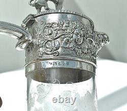 Splendid Victorian Silver Plate Claret Jug, Elkington & Co, Vine Engraved Glass