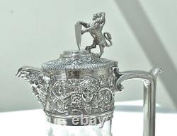 Splendid Victorian Silver Plate Claret Jug, Elkington & Co, Vine Engraved Glass