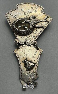 Sterling Silver Aesthetic Movement Chatelain Clip With Figural Bird