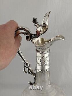Sterling Silver Claret Jug VICTORIAN 1863 London SQUEEZE HANDLE OPEN Antique Jug