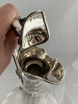 Sterling Silver Claret Jug VICTORIAN 1863 London SQUEEZE HANDLE OPEN Antique Jug