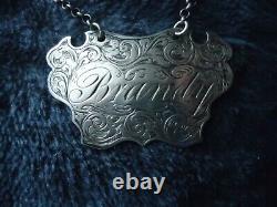 Sterling Silver, Decanter Brandy Label, Early Victorian, Antique, 1840's