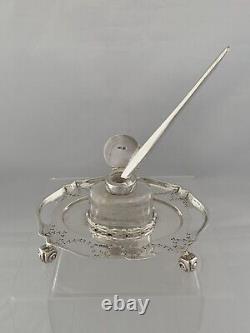 Sterling Silver INKWELL & QUILL 1909 Sheffield HENRY WIGFULL Edwardian ANTIQUE