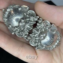Sterling Silver Two Piece Belt Buckle Vintage Lion Repousse Gothic Victorian