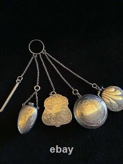 Sterling Silver Victorian Chatelaine (c. 1880s with5 accessories)