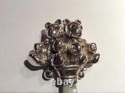Sterling Silver Victorian style Twin Teddy Bears Baby Rattle New Baby Xmas gift