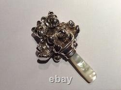 Sterling Silver Victorian style Twin Teddy Bears Baby Rattle New Baby Xmas gift