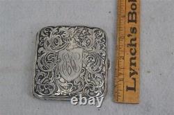 Sterling silver cigarette case dragon embossed monogram Victorian 1880 original