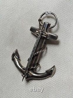Stunning Antique Victorian Engraved Solid Silver Anchor Brooch Pin