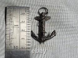 Stunning Antique Victorian Engraved Solid Silver Anchor Brooch Pin